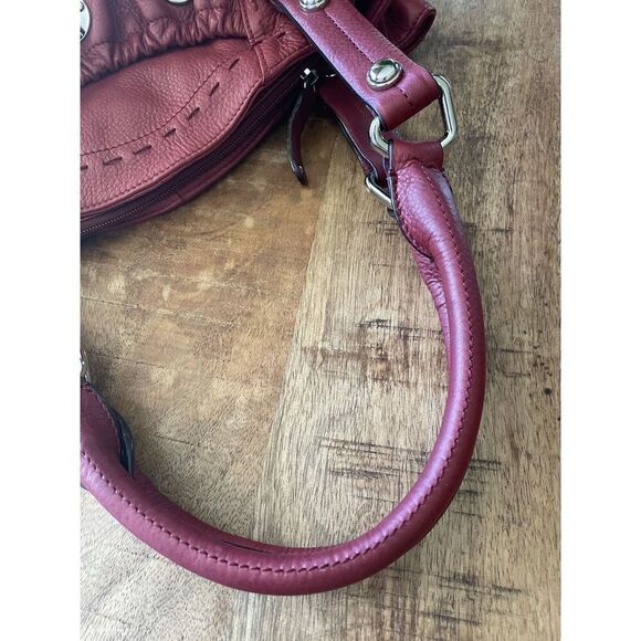 B Makowsky Red Leather Shoulder Bag Tote Hobo Purse Large Satchel Excellent - Picture 11 of 12